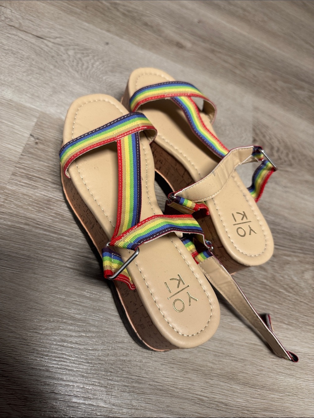 koi Rainbow Strap Sandals - Beige Footbed with Multicolor Straps